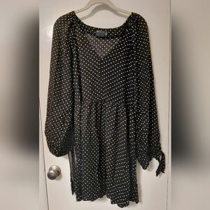 ASOS Polka Dot Black & White Smock Dress Size 12 Tie Cuffs Bow Or Knot,